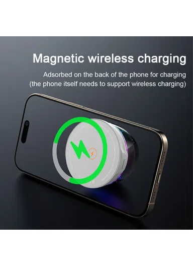 Portable Bluetooth-compatible Speaker 15W Magnetic Wireless Charger Subwoofer with RGB Ambient Light R9 - White