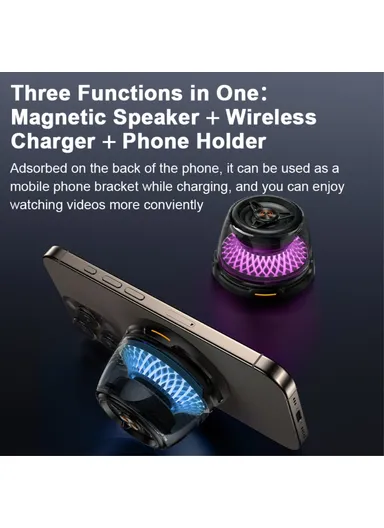Portable Bluetooth-compatible Speaker 15W Magnetic Wireless Charger Subwoofer with RGB Ambient Light R9 - White