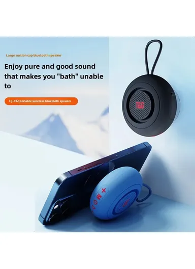 Bathroom Waterproof Suction Cup, Bluetooth-Compatible Speaker Portable, TWS Wireless, Audio Player Support TF Card TG442- Black