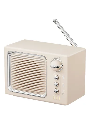 White Noise Sleep Speaker, Retro Mini TV Design Sound Box Wireless Music Player with FM Radio - Beige