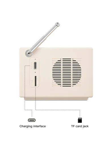 White Noise Sleep Speaker, Retro Mini TV Design Sound Box Wireless Music Player with FM Radio - Beige