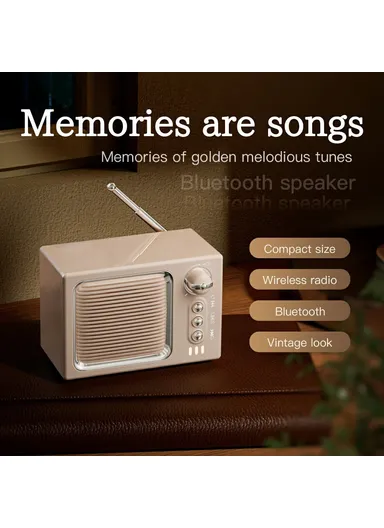 White Noise Sleep Speaker, Retro Mini TV Design Sound Box Wireless Music Player with FM Radio - Beige