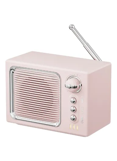 White Noise Sleep Speaker, Retro Mini TV Design Sound Box Wireless Music Player with FM Radio - Pink