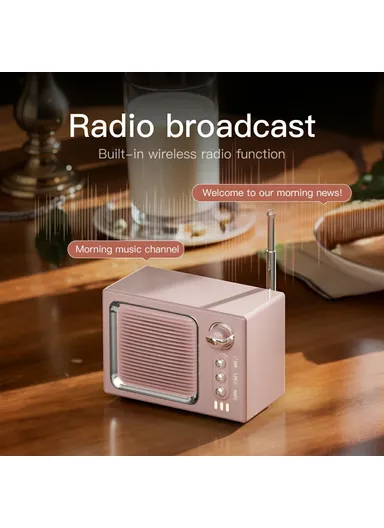 White Noise Sleep Speaker, Retro Mini TV Design Sound Box Wireless Music Player with FM Radio - Pink