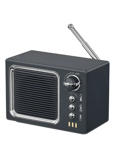 White Noise Sleep Speaker, Retro Mini TV Design Sound Box Wireless Music Player with FM Radio - Dark Grey