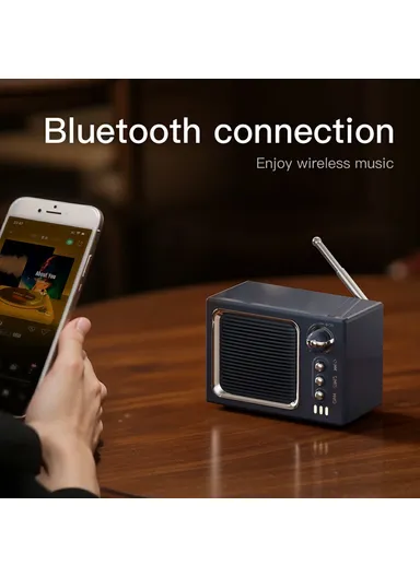 White Noise Sleep Speaker, Retro Mini TV Design Sound Box Wireless Music Player with FM Radio - Dark Grey