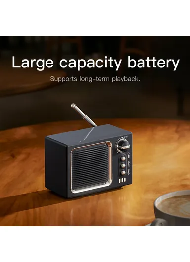 White Noise Sleep Speaker, Retro Mini TV Design Sound Box Wireless Music Player with FM Radio - Dark Grey