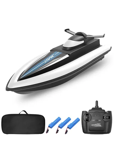 2.4GHz RC Boat Remote Control Racing Boat Waterproof Toy for Lake Pool, Sea - Black/3 Battery