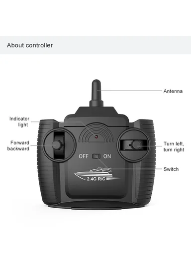2.4GHz RC Boat Remote Control Racing Boat Waterproof Toy for Lake Pool, Sea - Black/3 Battery