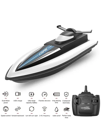 2.4GHz RC Boat Remote Control Racing Boat Waterproof Toy for Lake Pool, Sea - Black/3 Battery