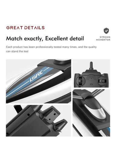 2.4GHz RC Boat Remote Control Racing Boat Waterproof Toy for Lake Pool, Sea - Black/3 Battery