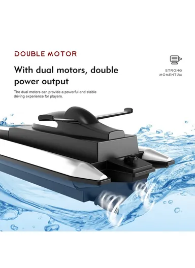 2.4GHz RC Boat Remote Control Racing Boat Waterproof Toy for Lake Pool, Sea - Black/3 Battery