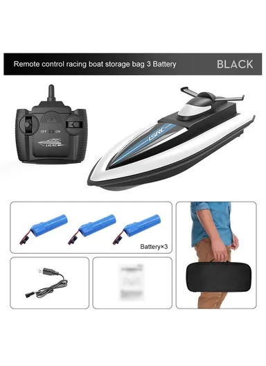 2.4GHz RC Boat Remote Control Racing Boat Waterproof Toy for Lake Pool, Sea - Black/3 Battery