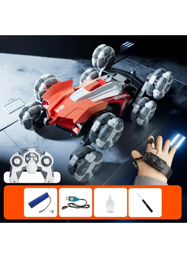 Spray RC Car Model Remote Control Stunt Vehicle with LED Light, 2 Batteries 4DRC Y6 8WD - Red