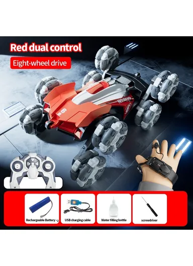 Spray RC Car Model Remote Control Stunt Vehicle with LED Light, 2 Batteries 4DRC Y6 8WD - Red