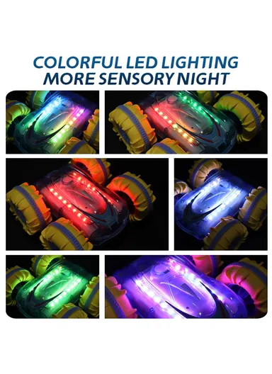 2.4G Remote Control Stunt Car Amphibious Vehicle with 7 Color LED Lights (CE / CPC / EN71 / ASTM / CPSIA Certified) JC014  - Transparent Blue  