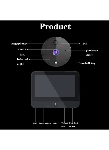 4.3-inch WiFi Peephole Door Viewer Night Vision Motion Detection 1080P Door Camera S52 