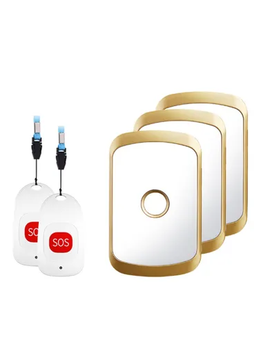 Patients Elderly Alert Button 80m Wireless Emergency Alarm Call Bell, 2 Call Buttons + 3 EU Plug Receivers C20 - Gold