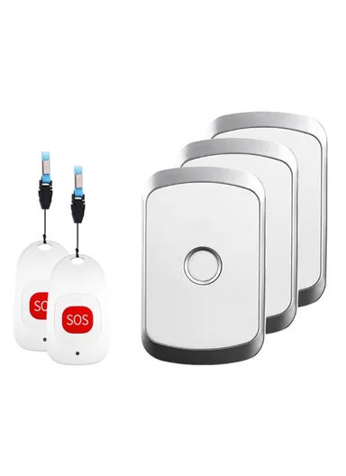 Patients Elderly Alert Button 80m Wireless Emergency Alarm Call Bell, 2 Call Buttons + 3 EU Plug Receivers C20 - Silver