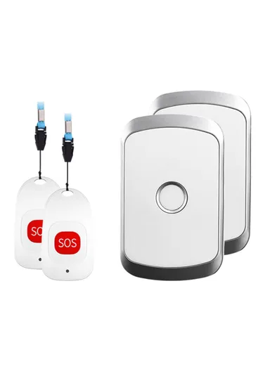 Smart Home Wireless Doorbell Elder Emergency Alarm EU Plug 80m Remote Emergency Call Bell 2 Receivers &amp; 2 Call Buttons C20 - Silver