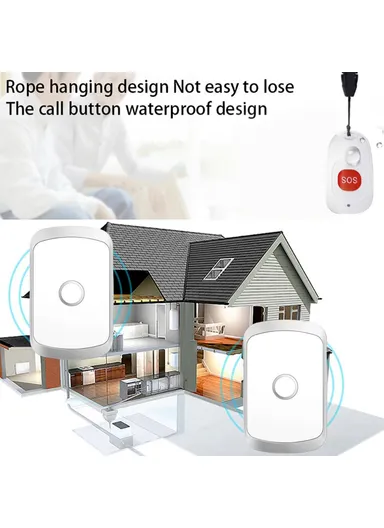 Smart Home Wireless Doorbell Elder Emergency Alarm EU Plug 80m Remote Emergency Call Bell 2 Receivers &amp; 2 Call Buttons C20 - Silver