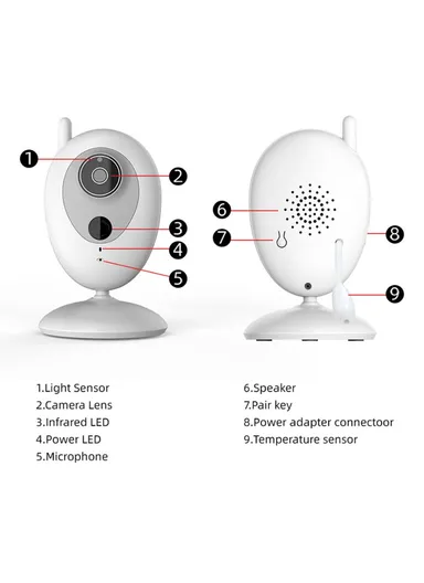 2.0-inch Night Vision Wireless Baby Monitor Room Temperature Monitor Intercom Camera - EU Plug
