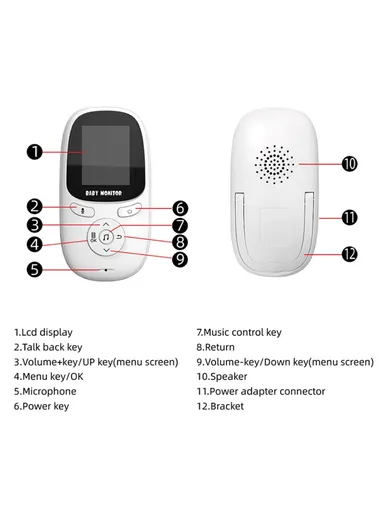 2.0-inch Night Vision Wireless Baby Monitor Room Temperature Monitor Intercom Camera - EU Plug