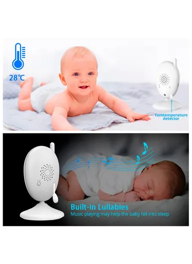 2.0-inch Night Vision Wireless Baby Monitor Room Temperature Monitor Intercom Camera - EU Plug