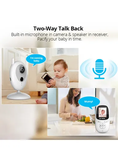 2.0-inch Night Vision Wireless Baby Monitor Room Temperature Monitor Intercom Camera - EU Plug