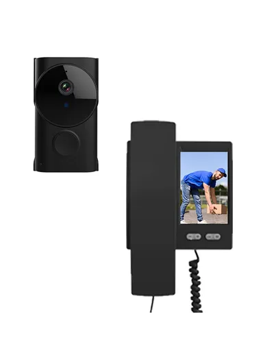 IP44 Waterproof 2.4G Transmission 3.5 Inch IPS Screen Two Way Audio Night Vision HD Video Doorbell Kit Y9-KP1 - Black