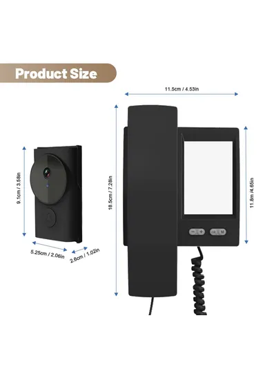 IP44 Waterproof 2.4G Transmission 3.5 Inch IPS Screen Two Way Audio Night Vision HD Video Doorbell Kit Y9-KP1 - Black