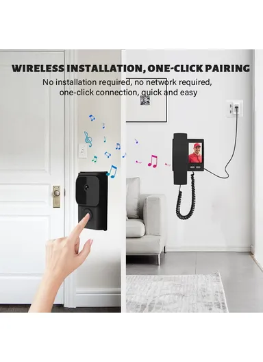 2.4G Transmission 3.5 Inch IPS Screen Two-Way Audio Night Vision HD Video Doorbell Kit for Home Security Y8-KP1 - Black