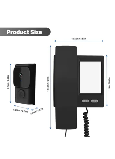 2.4G Transmission 3.5 Inch IPS Screen Two-Way Audio Night Vision HD Video Doorbell Kit for Home Security Y8-KP1 - Black