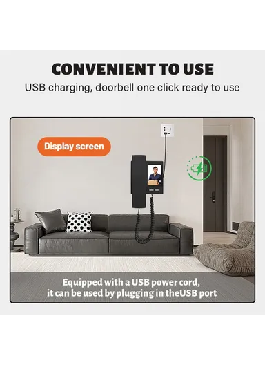 2.4G Transmission 3.5 Inch IPS Screen Two-Way Audio Night Vision HD Video Doorbell Kit for Home Security Y8-KP1 - Black