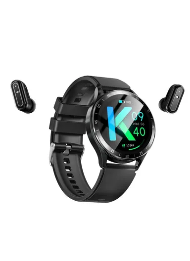 2-in-1 1.39-inch Smart Watch with Earbuds, Flip Cover Version X10 - Black 