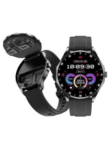 2-in-1 Bluetooth-compatible TWS Earphone Health Monitoring 1.43-inch AMOLED Screen Smart Watch X20 - Black