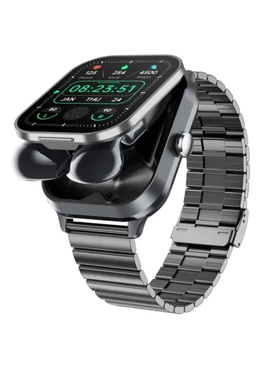 D8 Pro 2-in-1 Bluetooth-compatible TWS Earphone Health Monitoring Bluetooth-compatible Calling Smart Watch, Steel Strap - Silver