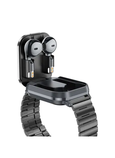 D8 Pro 2-in-1 Bluetooth-compatible TWS Earphone Health Monitoring Bluetooth-compatible Calling Smart Watch, Steel Strap - Silver