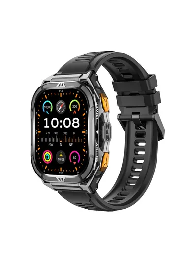 GPS Sports Watch 1.96 Inch AMOLED Screen Heart Rate Monitor 5 ATM Waterproof Smart Watch X5 - Black
