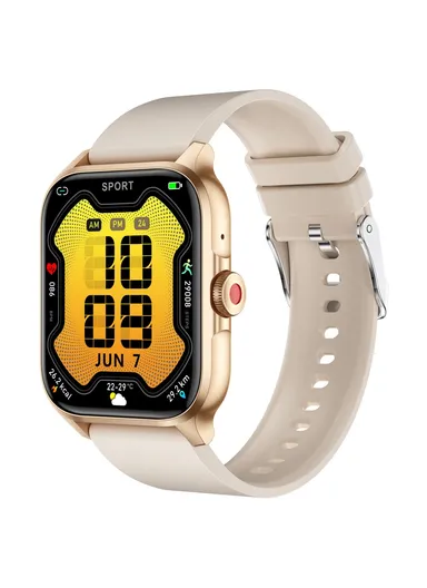 Smart Watch Bluetooth-compatible Calling, Heart Rate Monitor 1.85 Inch HD Screen, Fitness Tracker Watch MX09- Beige &amp; Gold