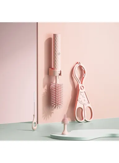 4-in-1 Electric Baby Bottle Brush Set Nipple Brush Straw Cleaner Brush Cleaning Set (BPA-Free, No FDA Certificate) - Pink
