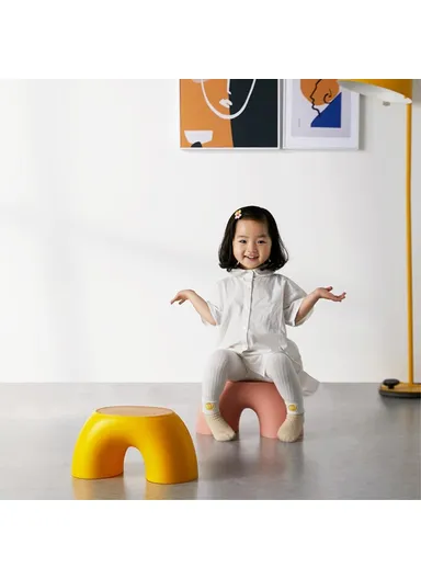 Children's Stool Simple Small Home Round Smooth Comfortable Non-slip Durable Shoe Changing Stool Chair - Yellow