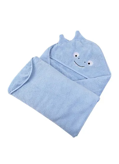 90x90cm Newborn Baby Bath Towel Soft Absorbent Cartoon Hooded Bathrobe Blanket Infant Towel - Blue