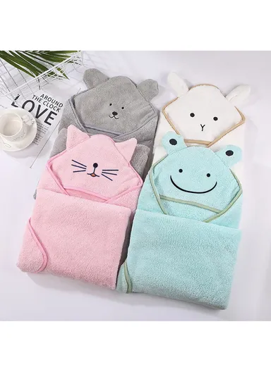 90x90cm Newborn Baby Bath Towel Soft Absorbent Cartoon Hooded Bathrobe Blanket Infant Towel - Green