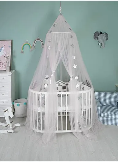 Round Dome Bed Canopy Mosquito Net with Sparkling Stars – Grey