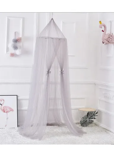 Round Dome Bed Canopy Mosquito Net with Sparkling Stars – Grey