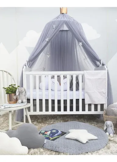Round Dome Bed Canopy Mosquito Net with Sparkling Stars – Grey