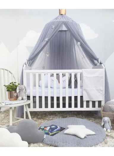 Round Dome Bed Canopy Mosquito Net with Sparkling Stars – Grey