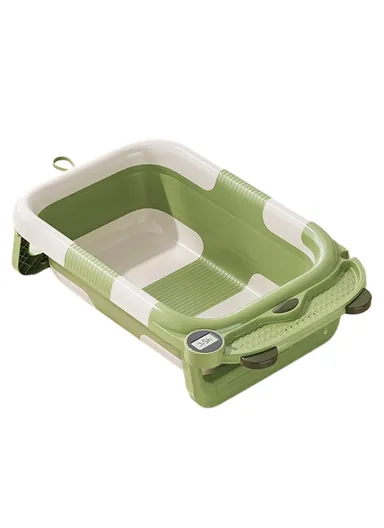 Collapsible TPE+PP Infant Baby Bath Tub with Thermometer for Newborn Toddler RJ307 - Green