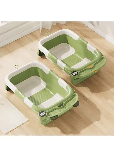 Collapsible TPE+PP Infant Baby Bath Tub with Thermometer for Newborn Toddler RJ307 - Green
